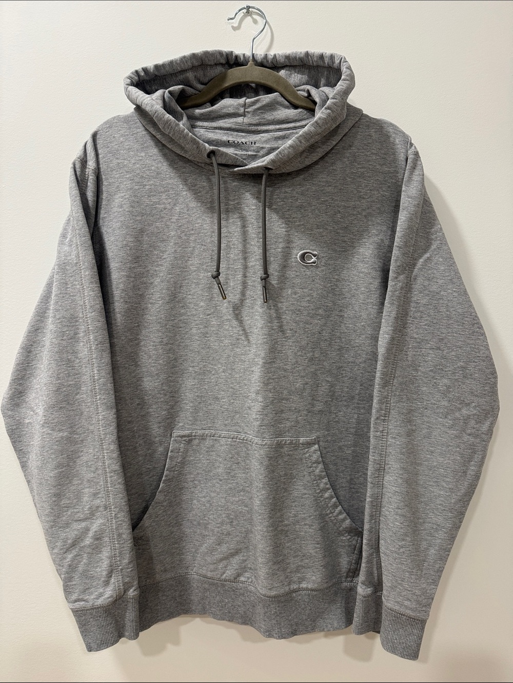 Coach Men's Heather Gray Hoodie with Embroidered C Patch